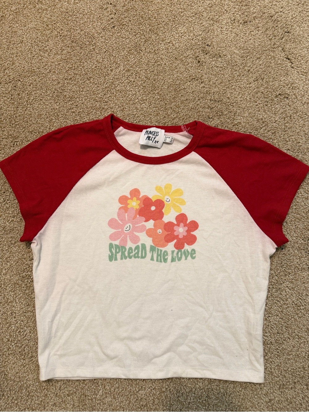 Red and White Graphic Baby Tee
